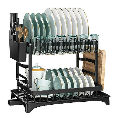 Dish Drainer 2 Tier Black with Drip Tray